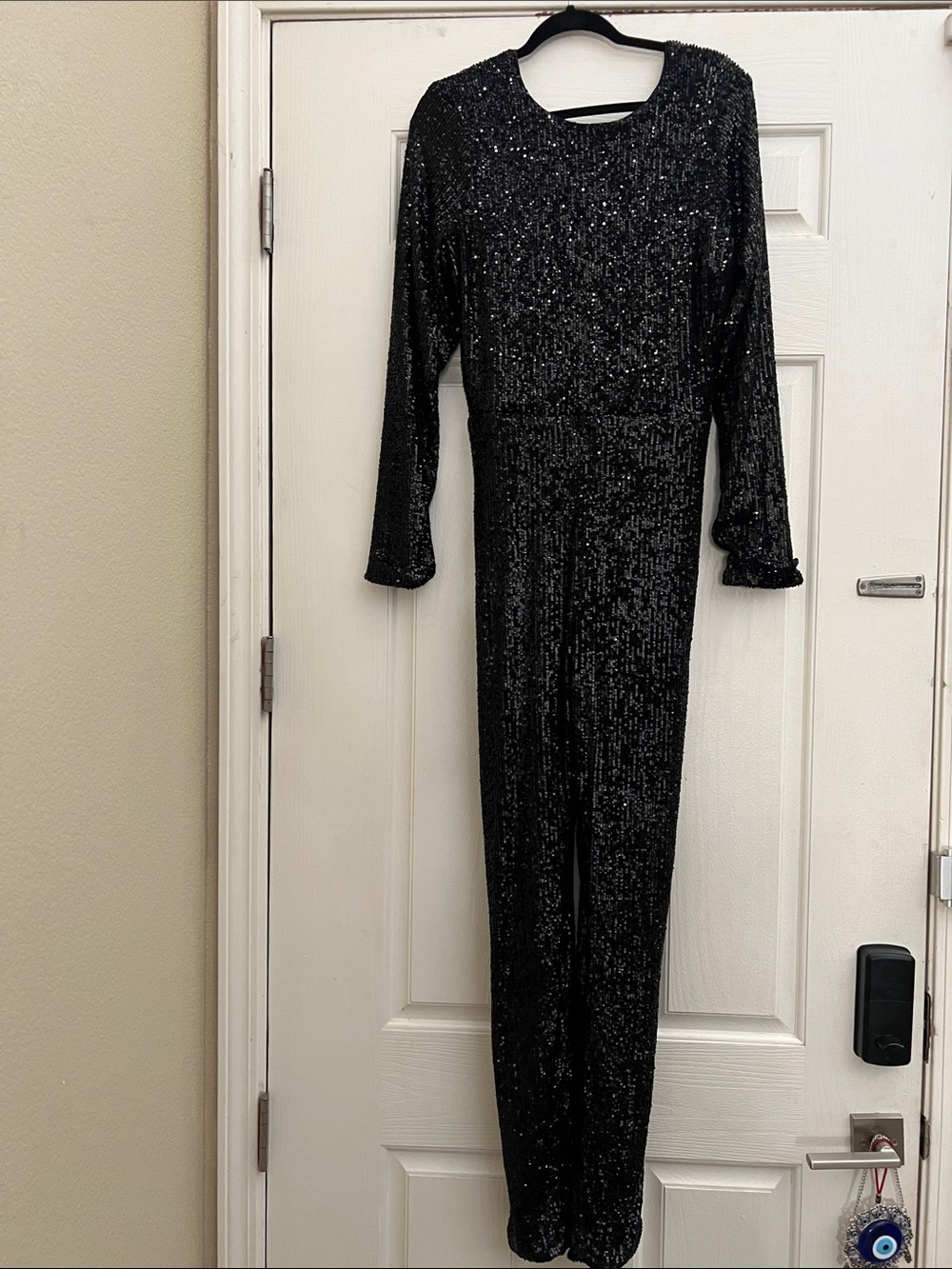 Show Me Your Mumu Black Sequin Jumpsuit with Gold Tag